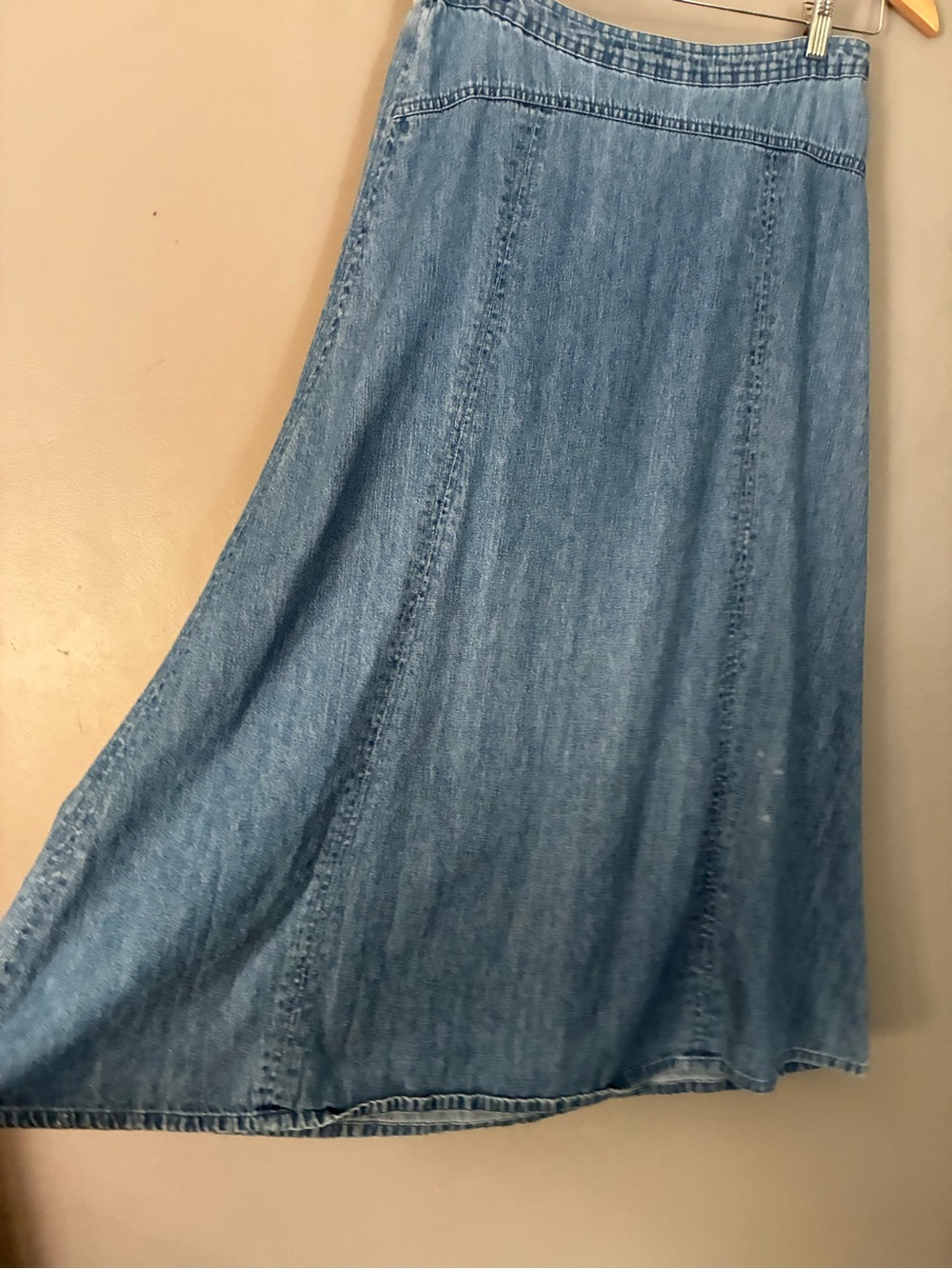 Vintage Coastal Grandma Denim Maxi Skirt A-Line | Elastic Preppy Cottage S 4/6 - Picture 3 of 11